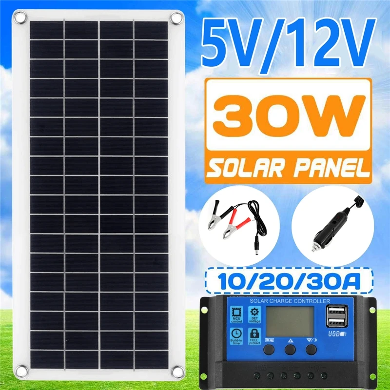 Solar Charger Panel Foldable - Zestaw paneli słonecznych 30W 12V Podwójne